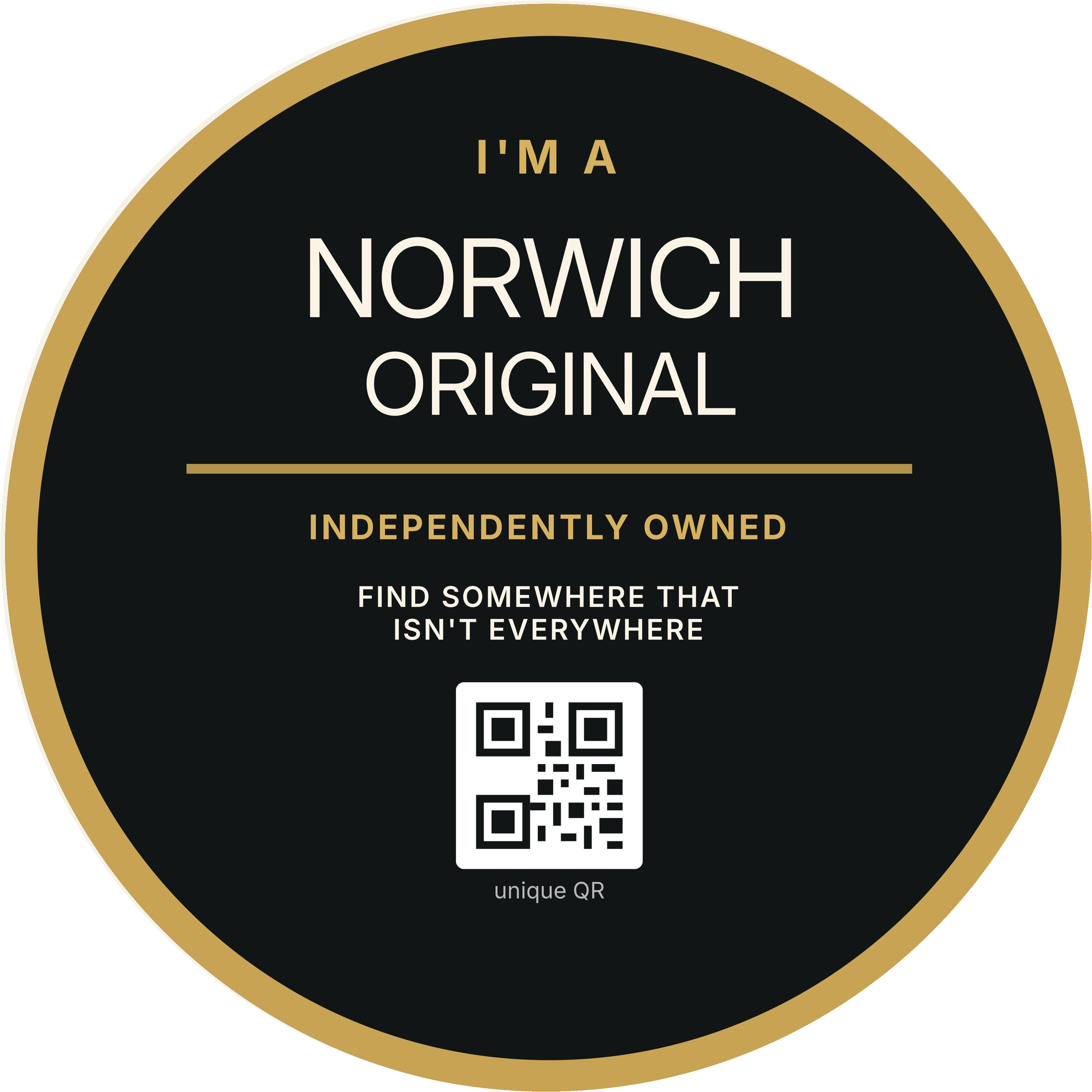 Round black and gold I’m a Norwich Original window mark